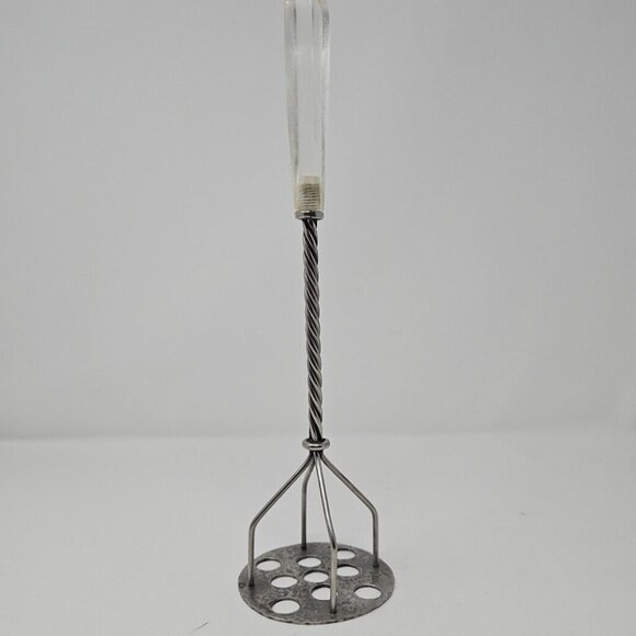 Vintage Hand Hammered Pewter Lucite Potato Masher Kitchen Utensil Artisan Craft - Picture 4 of 6
